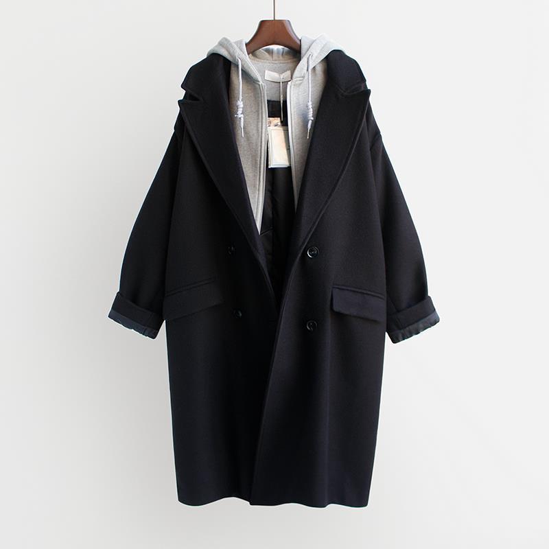 Women’s Wool-Blend Double-Breasted Coat – Medium-Long Loose Fit Jacket with Suit Collar | Elegant Urban Style