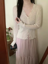 Frill Edge Slub Knit Sun Cardigan