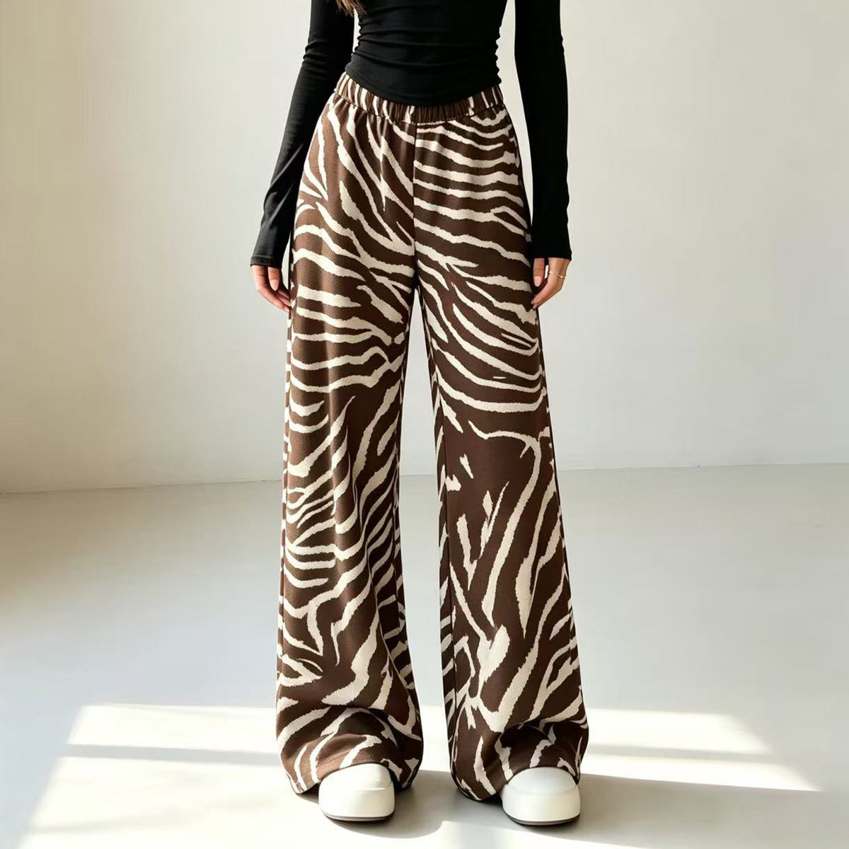 Zebra Print Wide Leg Trousers
