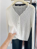 Frill Edge Slub Knit Sun Cardigan