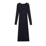 V-Neck Split Hem Knit Dress