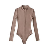 Zip Stand Collar Cropped Long Sleeve Top
