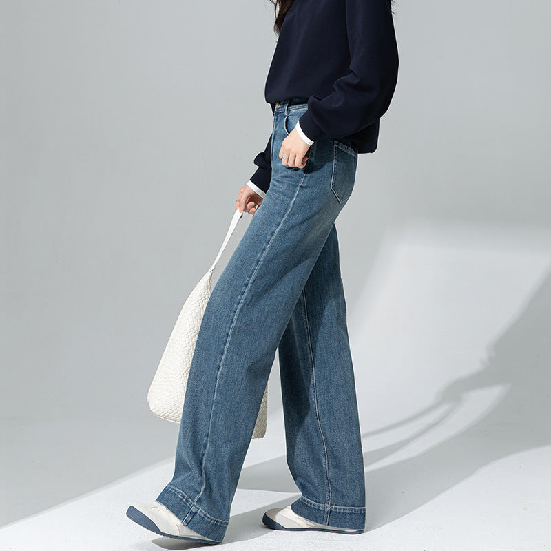 Narrow version wide-leg pants show thin wide-edge jeans women's spring 2025 new loose straight mopping pants tide