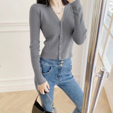 V Neck Button Down Knit Cardigan