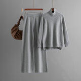 Turtleneck Slit Hem Knit Trouser Set