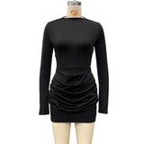 Pleated Long Sleeve Mini Dress
