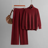 Turtleneck Slit Hem Knit Trouser Set
