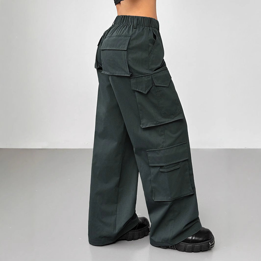 Elastic Waist Wide Leg Cargo Trousers