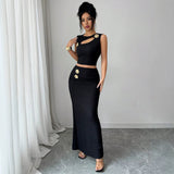 Cut Out Vest and Maxi Skirt Set