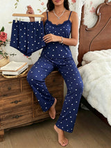 Ribbed Lace Trim 3-Piece Pajama Set