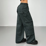 Elastic Waist Wide Leg Cargo Trousers