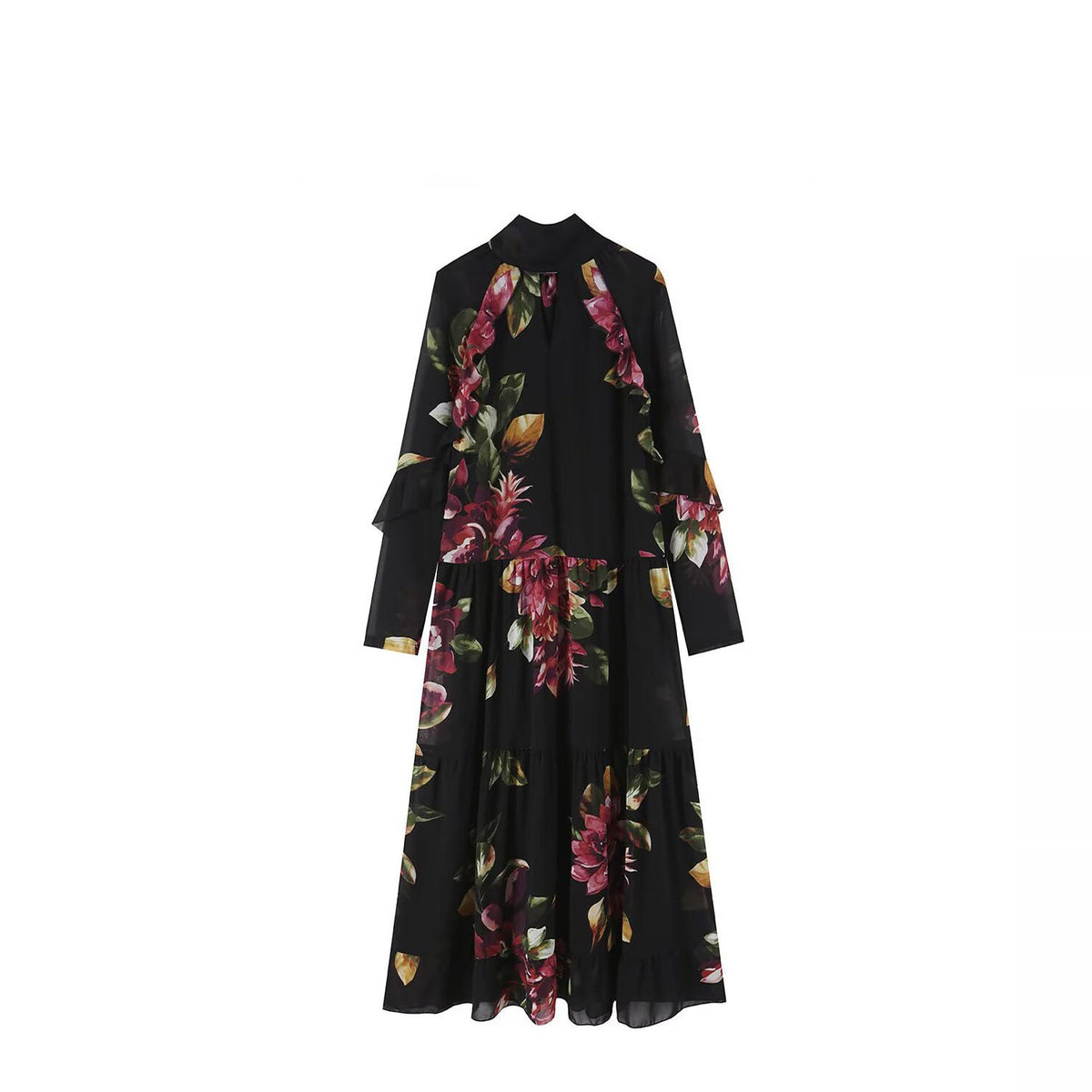 Watercolour Print Chiffon Maxi Dress