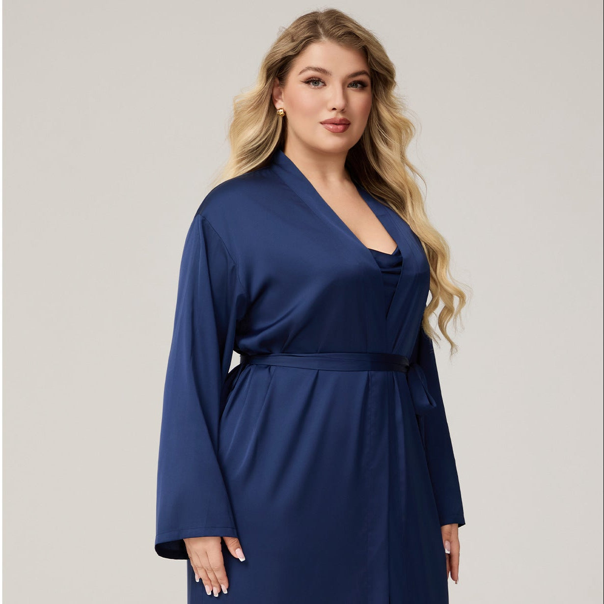 The Luxe Satin | Solid Color Off-Shoulder Long Robe & Slip Dress Set