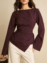 Striped Drawstring Waist Longline Top