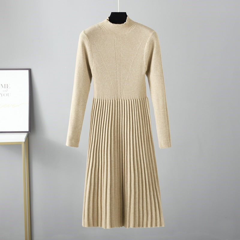 Mock Neck Thick Knit Midi Dress
