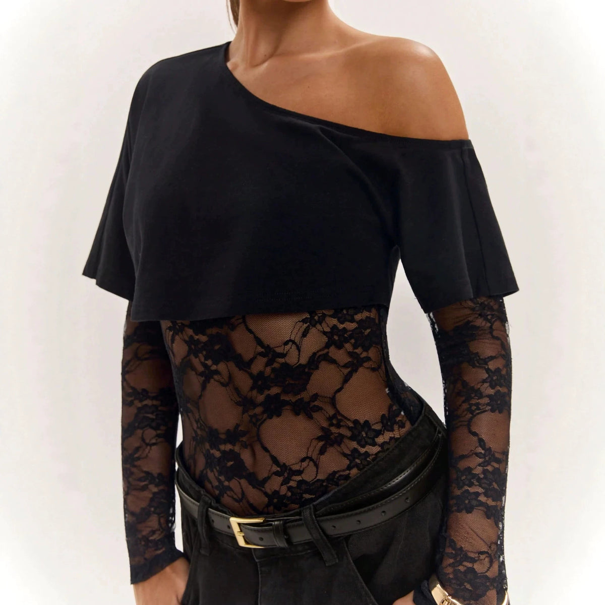 Lace Panel Long Sleeve Playsuit