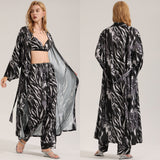 The Wild Elegance | Leopard Print Satin Three-Piece Sleepwear Set