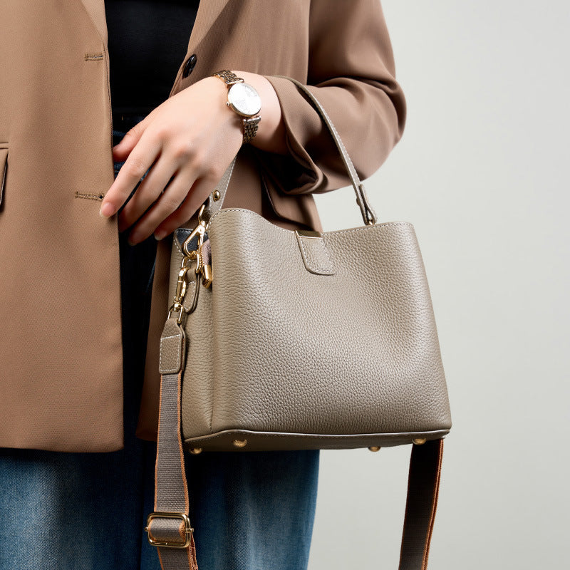 Leather Bucket Crossbody Bag