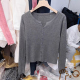 Autumn and winter new V-neck knitted sweater women's thin long-sleeved solid color short outer slim-fit sweater cardigan jacket top