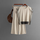 Striped Panel Top and Wide Leg Trouser Set