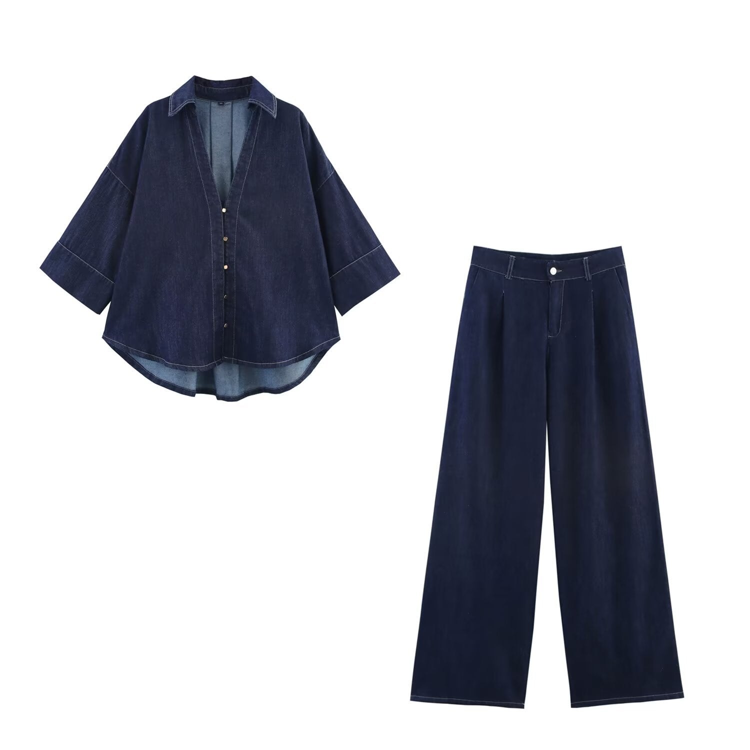 Wide Sleeve Shirt and Pleated Trouser Set