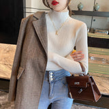 Semi-turtleneck knitted sweater women's bottoming shirt women's autumn and winter 2023 new model with foreign style white middle collar top