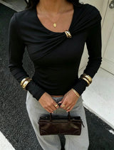 Metal Trim Round Neck Top