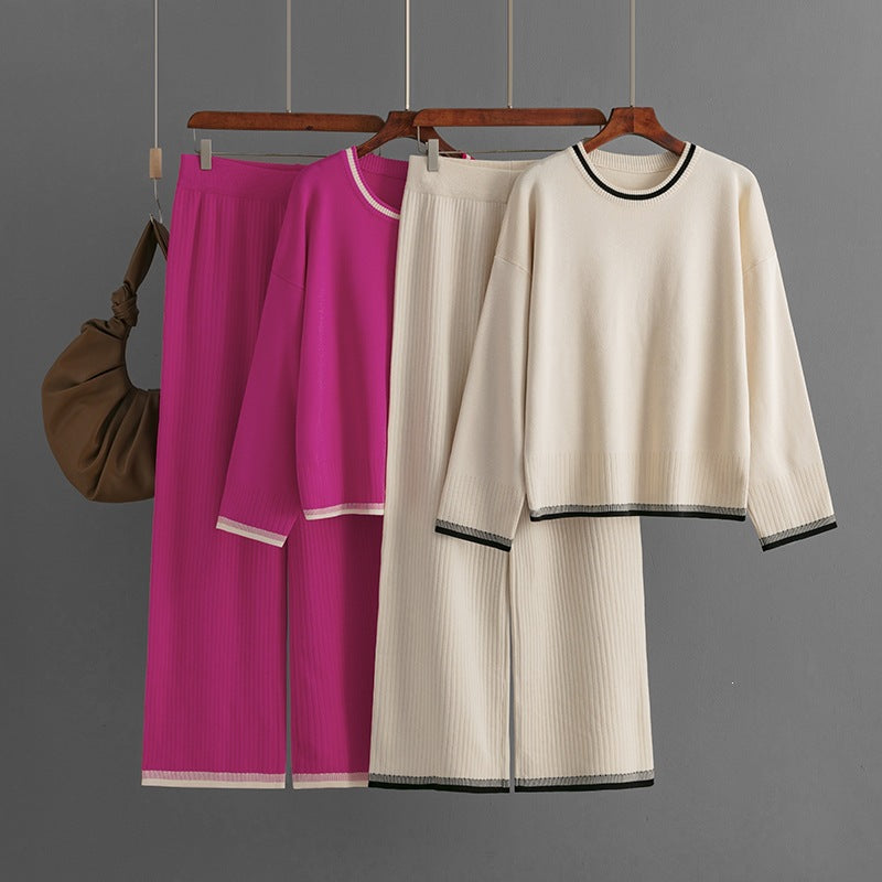 Contrast Trim Mercerised Cotton Knit Set