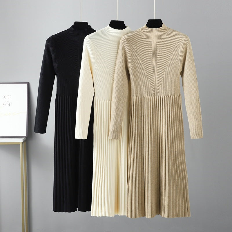 Mock Neck Thick Knit Midi Dress