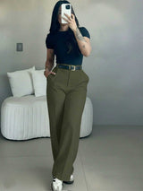 Draped High Waist Wide Leg Trousers