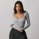 Ribbed Square Neck Long Sleeve Top
