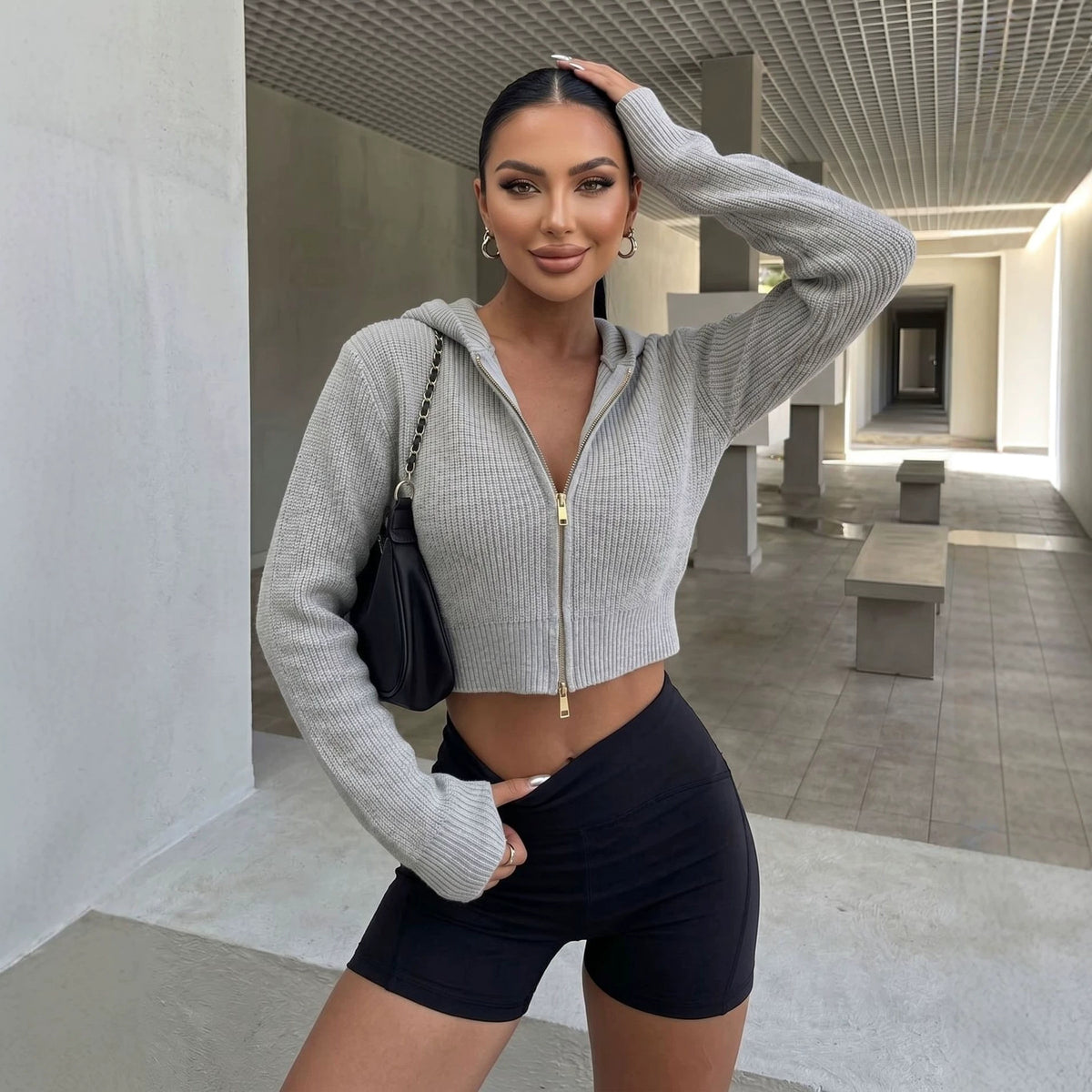 Hooded Zip Knit Cardigan