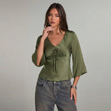 V-Neck Flare Sleeve Blouse