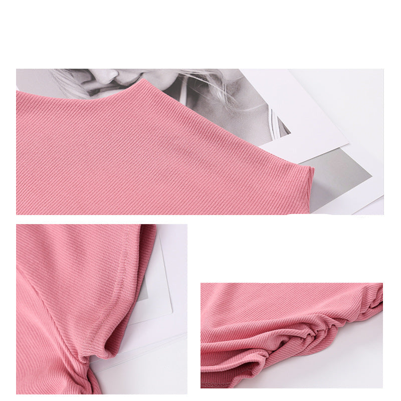 Dopamine Wear Bottom Shirt Women's Semi-turtleneck Spring and Summer Navel Short Sleeve T-Shirt Sexy Spice Girl Slim Short Top