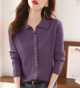 Polo Collar Button Front Knit Cardigan
