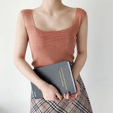 Knitted suspender ice silk small vest women's summer inner with black and white outer bottoming shirt square neck slim top trendy wholesale