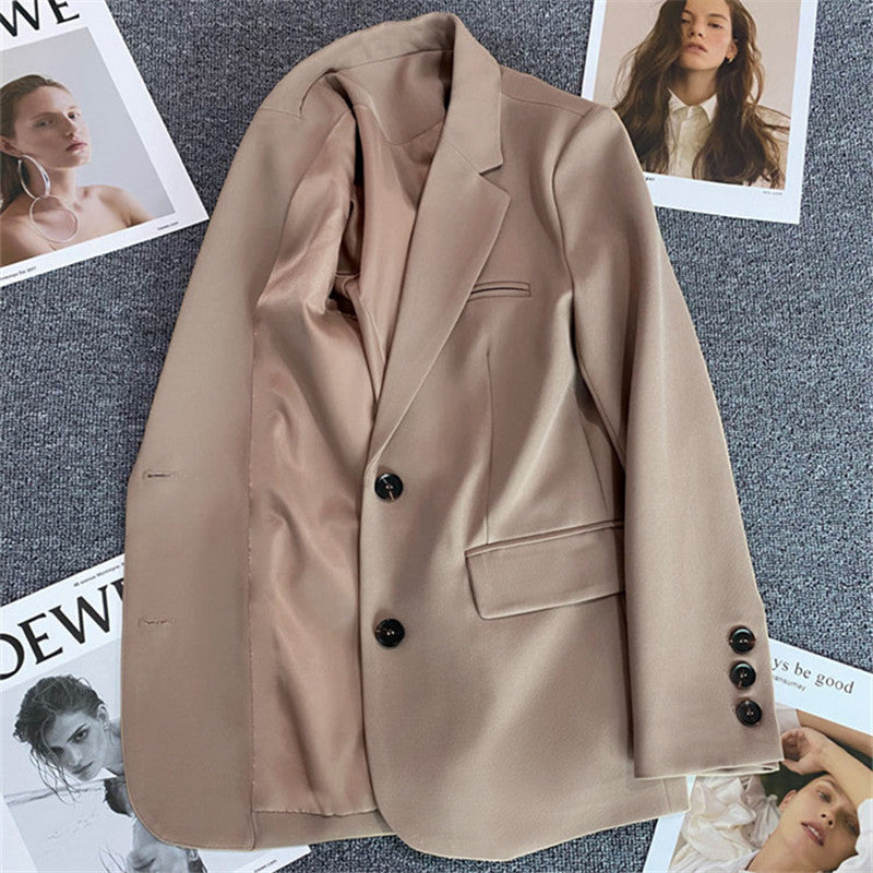Loose Straight Blazer For Women with Black Buttons