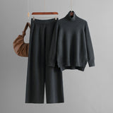 Turtleneck Slit Hem Knit Trouser Set