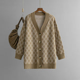 Argyle V Neck Longline Cardigan