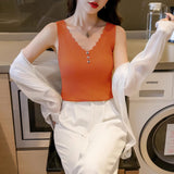 Bottom shirt women's inner V-neck ice silk black and white suspender vest spring and summer sleeveless knitted sweater top outer wear wholesale