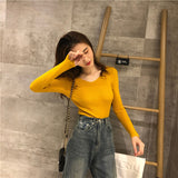 Autumn and winter V-neck knitted long-sleeved slim-fitting tight-fitting warm bottoming shirt top trendy pullover thin sweater women's wholesale