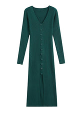 V-Neck Split Hem Knit Dress