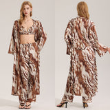 The Wild Elegance | Leopard Print Satin Three-Piece Sleepwear Set
