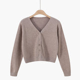 Fluffy Knit Cropped V Neck Cardigan