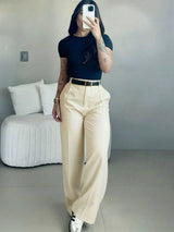 Draped High Waist Wide Leg Trousers