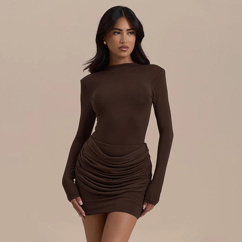 Pleated Long Sleeve Mini Dress