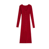 V-Neck Split Hem Knit Dress