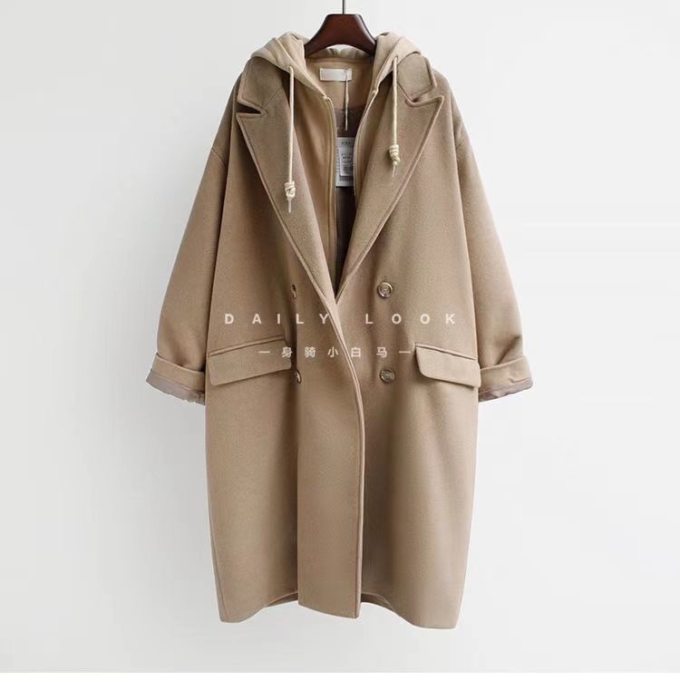 Women’s Wool-Blend Double-Breasted Coat – Medium-Long Loose Fit Jacket with Suit Collar | Elegant Urban Style