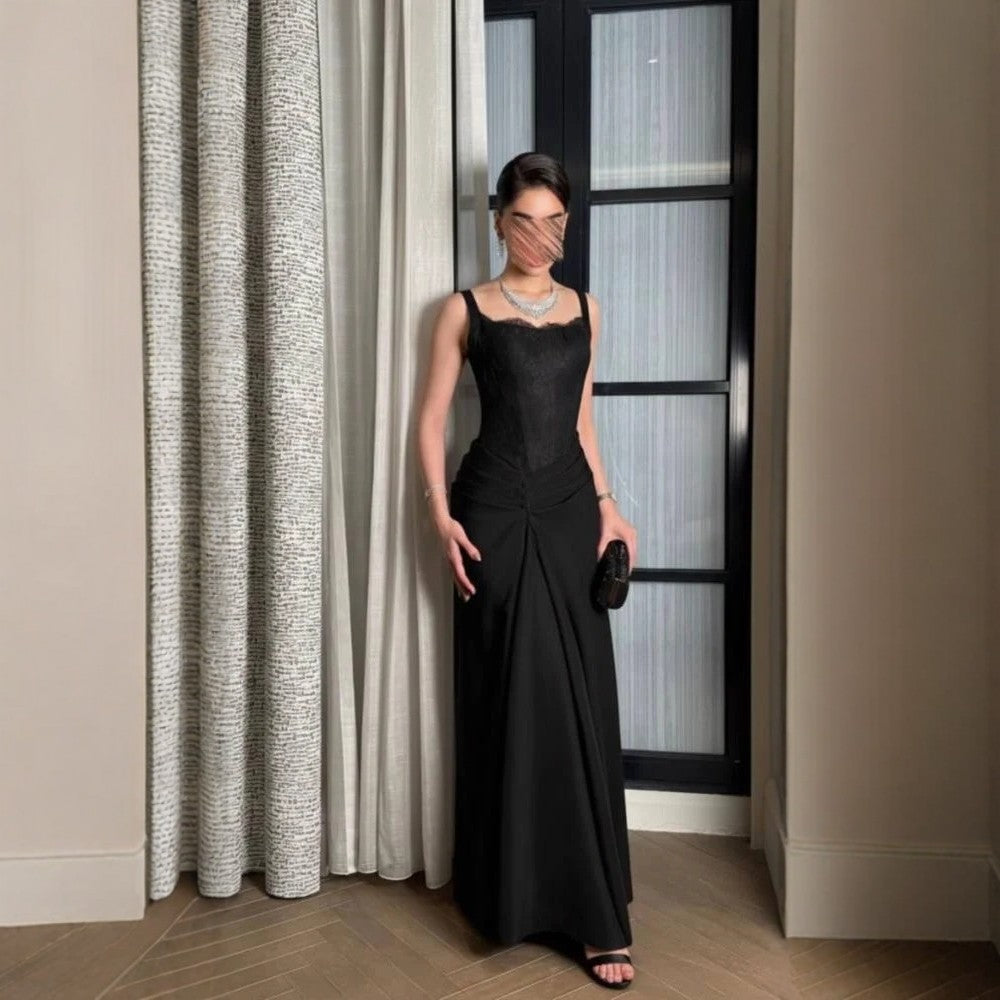 Lace Panel Square Neck Gown