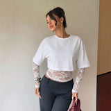 Lace Panel Long Sleeve Top